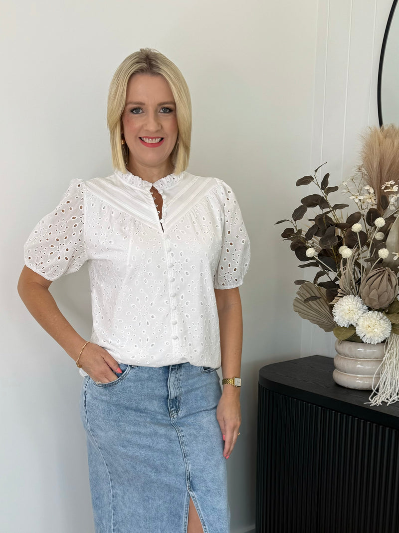 Pixie Short Sleeve Top - White