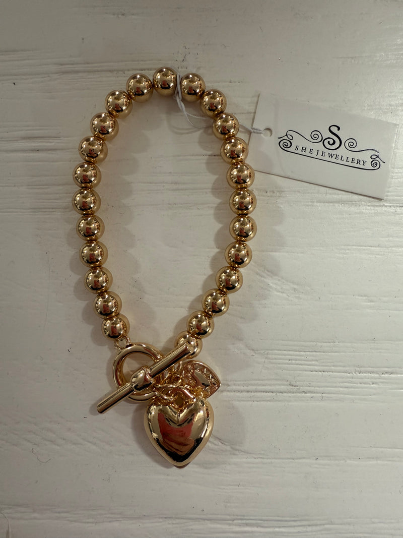 Gold Ball Bracelet ~ Heart