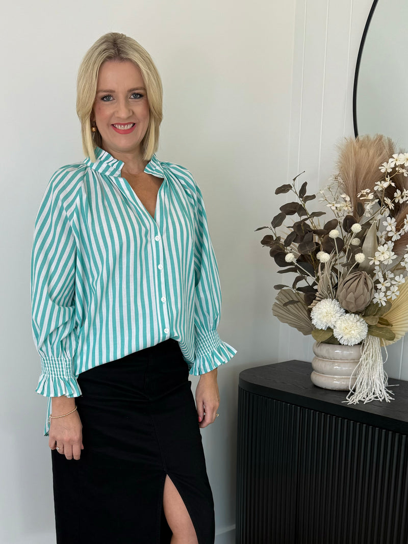 Sara Top - Turquoise Stripe