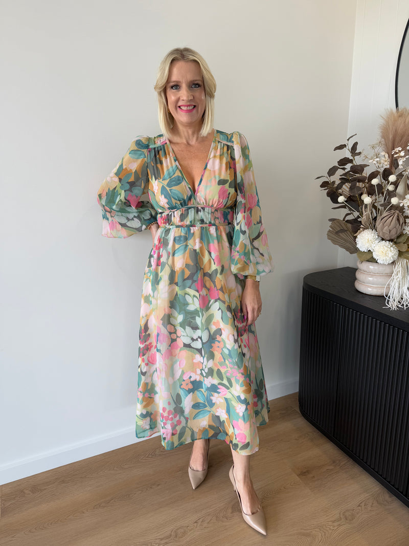 Sharni Dress L/S ~ Green Floral