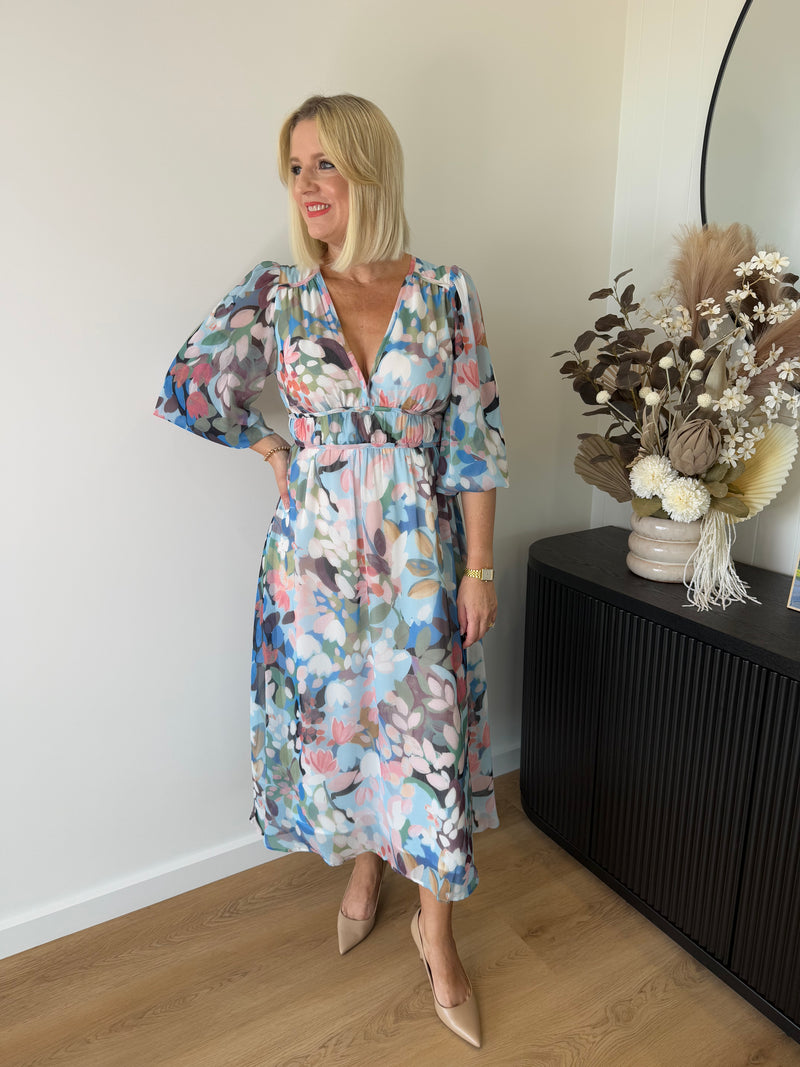Sharni Dress L/S ~ Blue Floral