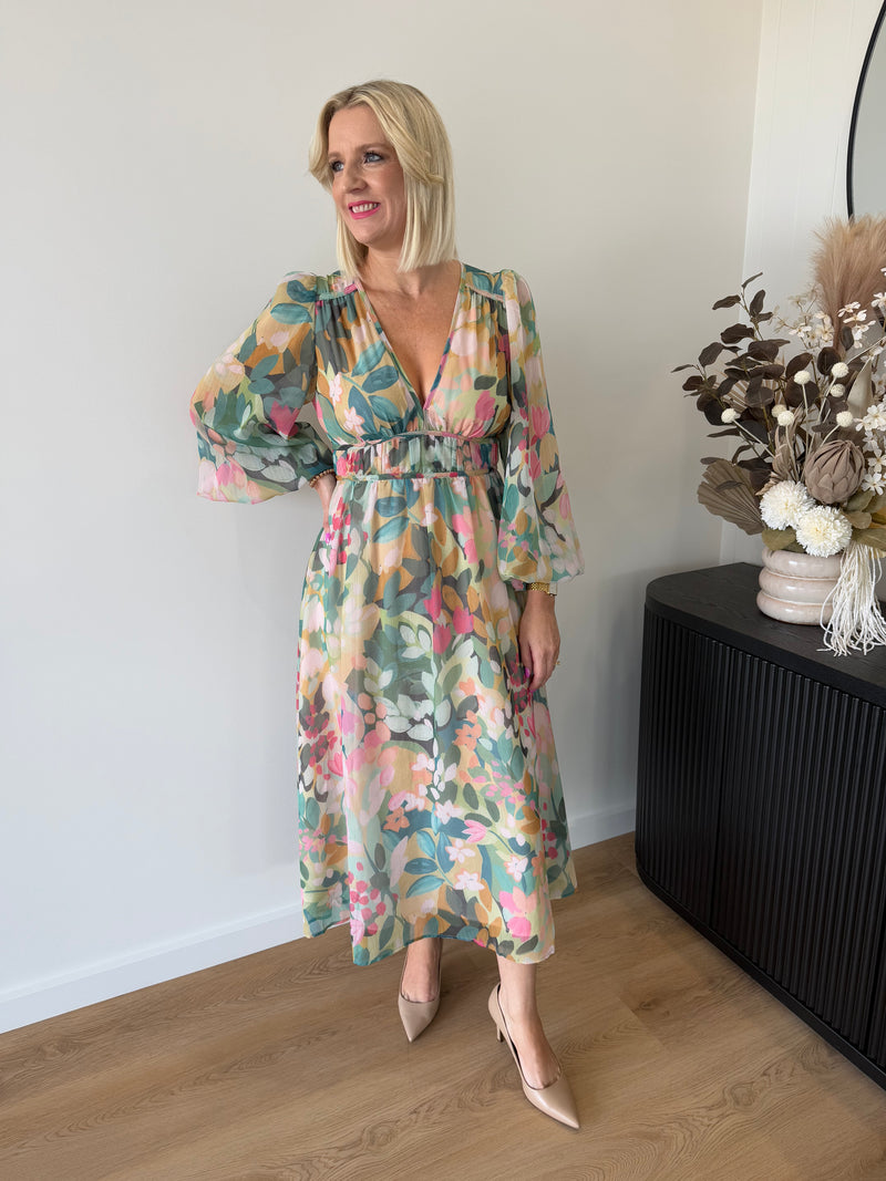 Sharni Dress L/S ~ Green Floral