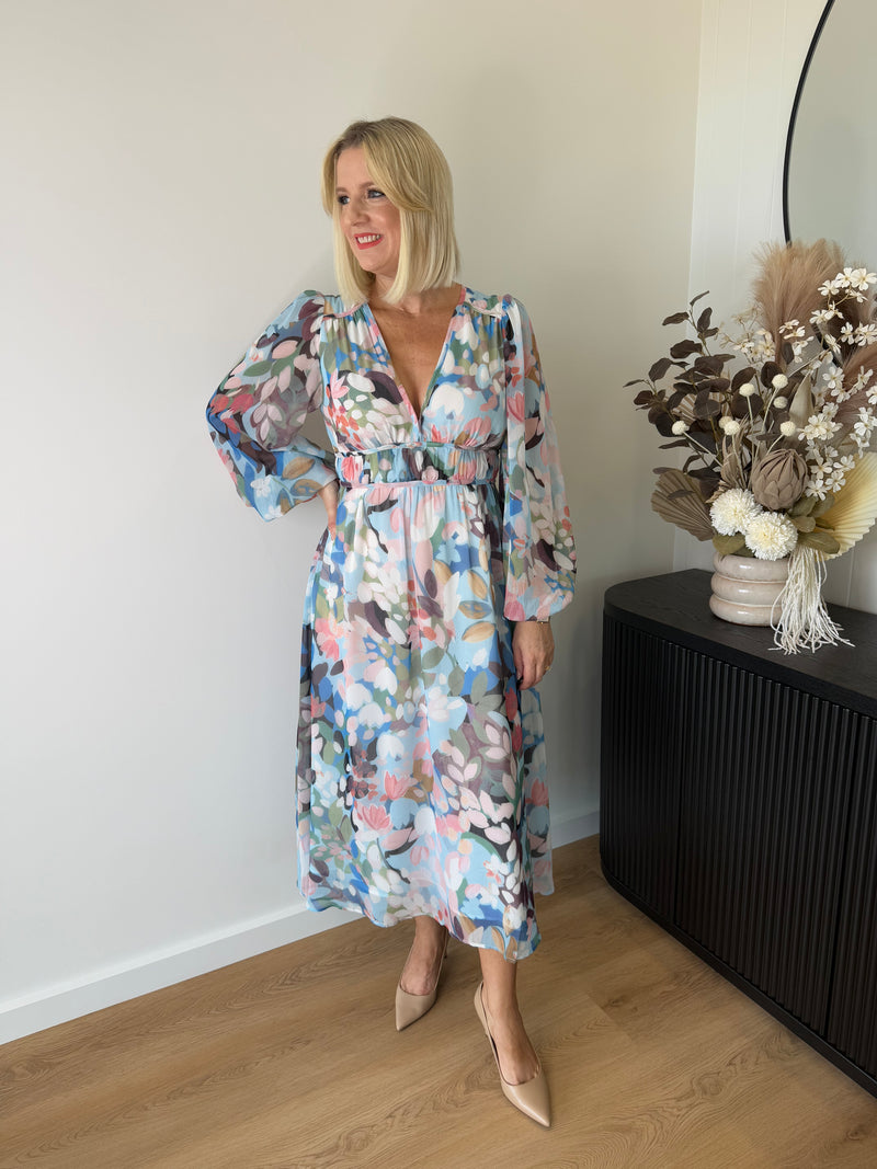 Sharni Dress L/S ~ Blue Floral